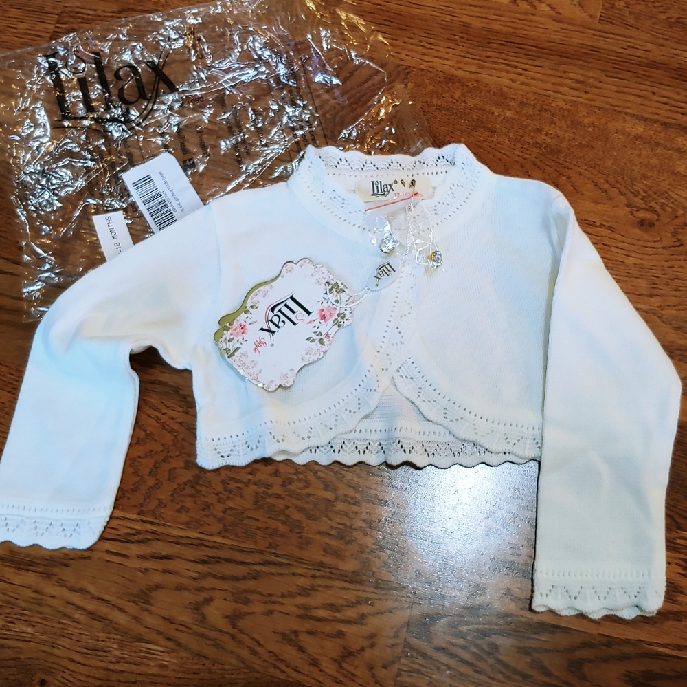 Lilax infants shrug rhinestone button 12-18 mo NWT
